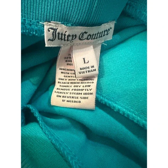 Juicy Couture Y2K Terry Velour Track Jacket Pants Teal Rhinestone J Jogger Set L - Picture 8 of 16